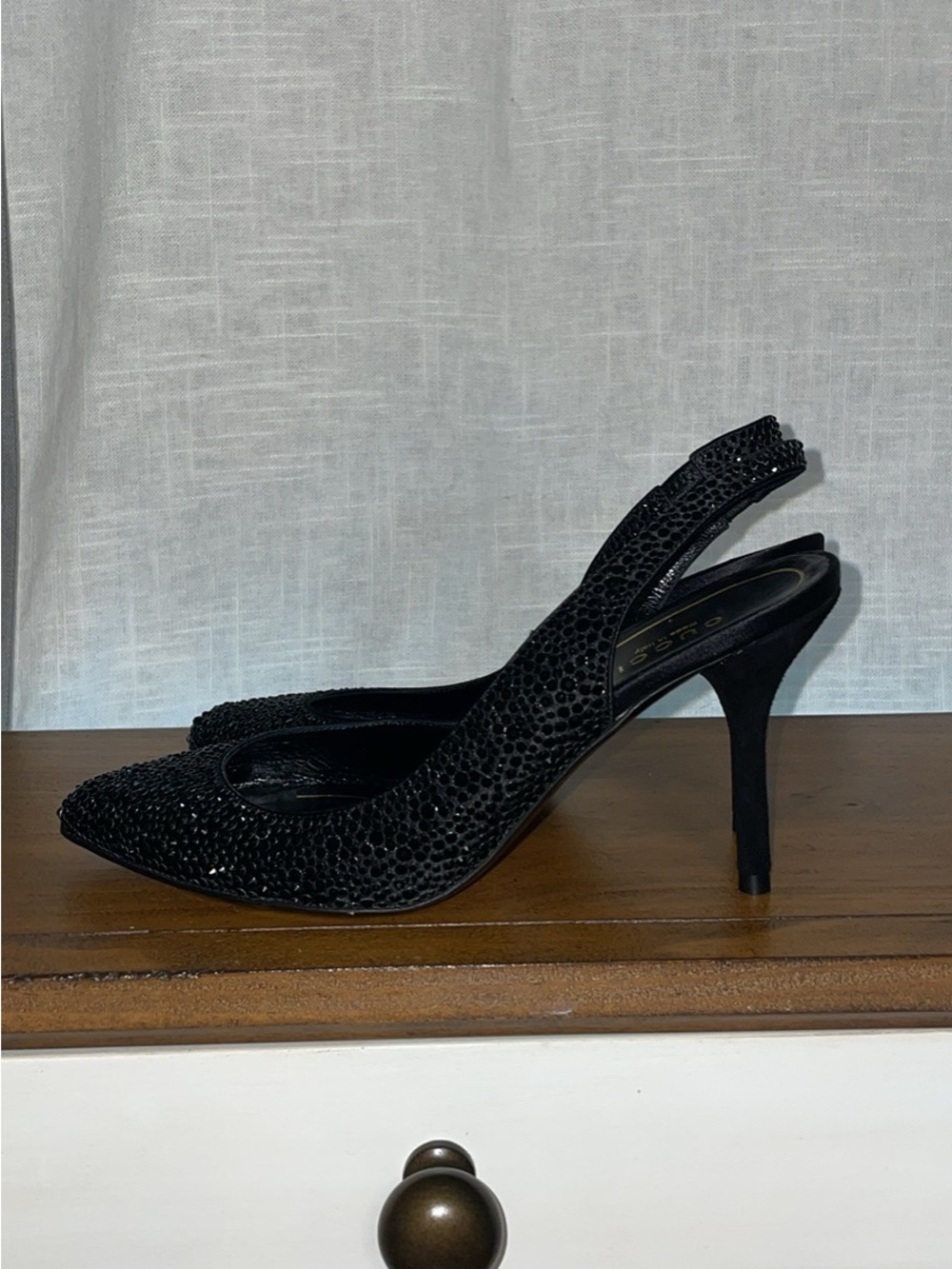 Gucci Black Crystal Slingback Pointed-Toe Heels